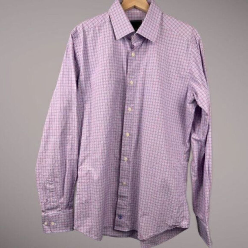 David Donahue Trim Fit Long Sleeve Cotton Button Up Dress Shirt 16.5